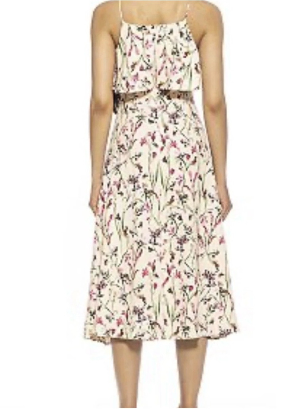 Alexia Admor Cream Floral Midi Dress with Pink and Green Print